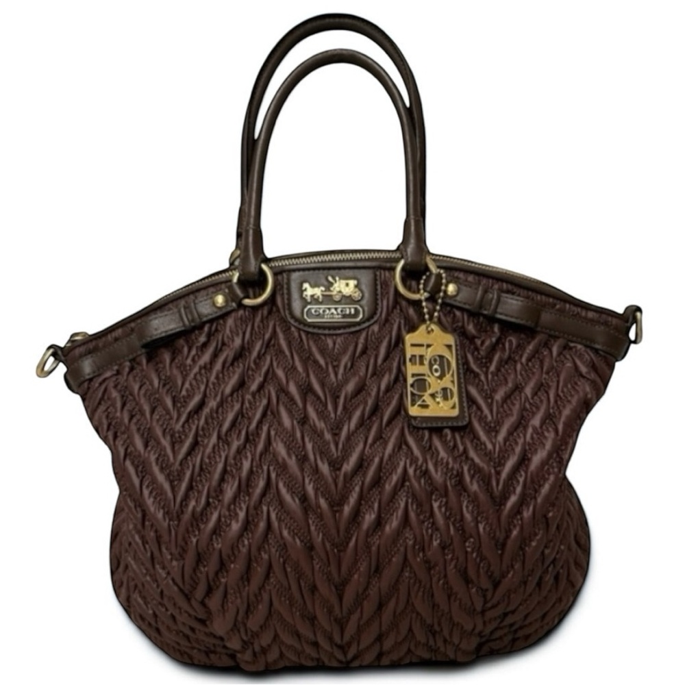 Coach Large Quilted Leather Handbag Bag  Satchel 70th Anniversary Brown Madison